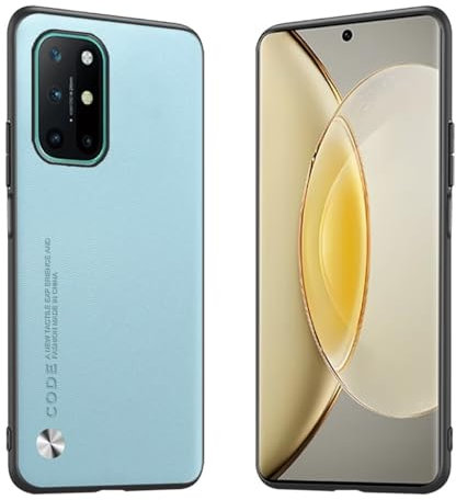 Longstong Handyhülle Passend für OnePlus 8T / OnePlus 9R (6.55), Code-Serie Metall-Leder Hülle Schutzhülle - Hellblau