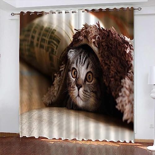2 Stück Schlafzimmer Gardinen Lichtundurchlässig Tier Katze Verdunkelungsvorhang Mit Ösen Für Schlafzimmer Raum Abdunkeln Fenster Vorhänge Blickdich