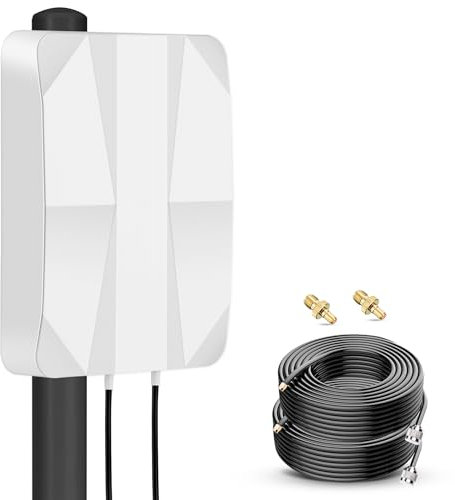 Nelawya Antenne 4G LTE 5G Antenne Panneau Directionnelle Extérieure 698-2700/3300-3800MHz Antenne Mimo Jusqu'à 12dBi avec Câble de 10 mètres, Connecteur TS9 SMA Compatible avec Modem Routeur 4G LTE 5G