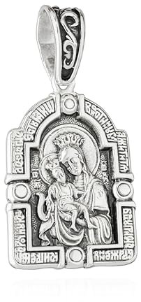 NKlaus Ikone Anhänger Gottesmutter Die Gnädige 925 Silber Erzengel Gabriel 22mm x 17mm 15576