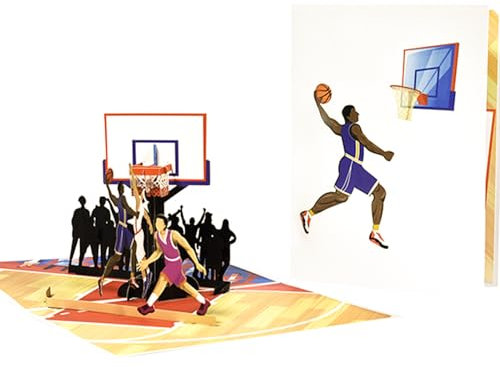 Koboko Pop Up Karte Basketball, 3D Pop Up Karte Glückwunschkarten, Basketball mit Umschlag Set, mit Kreativem Papierschnittmuster, Geschenk für Geburtstag, Abschlussfeier, Kindertag