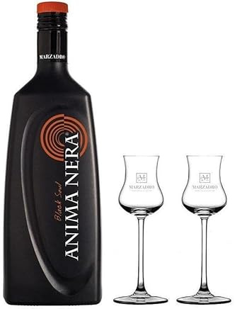 DISTILLERIA MARZADRO ANIMA NERA LIQUORE ALLA LIQUIRIZIA 70 CL CON DUE BICCHIERI