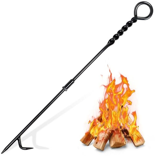CKLT Schürhaken Robuster 66cm Kurzer Schürhaken Kamin Feuerhaken aus Stahl für Feuerschale Kamine Feuerstelle Abnehmbares Design mit Verdrehtes Seil-Design Griff