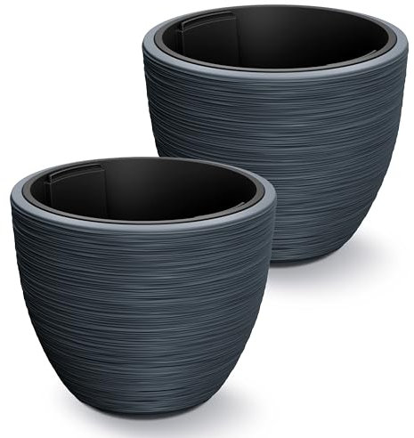 Casaria® Lot de 2 Pots de Fleurs Anthracite Rond 40x32cm résistant aux intempéries jardinière Bac à Fleurs Cache-Pot Pot cannelé