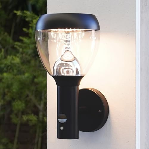 NBHANYUAN Lighting Außenleuchte mit Bewegungsmelder,4 Beleuchtungsmodi Lampe Wand mit SUS304 Edelstahlblende,IP44 LED Wandleuchte für Haus,Schwarz,9W,220-240V