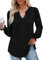 CHICZONE Womens Puff Long Sleeve Pleated Sexy T Shirts Fall V Neck Tops Casual Tunic Blouse B Black