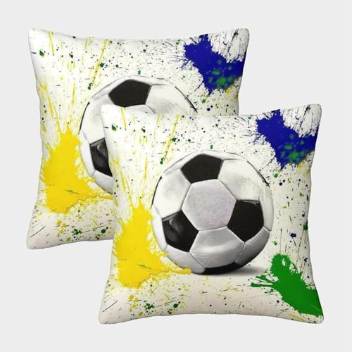 BARDYS Fußball dekokissen 2er Set Kissenhülle Zierkissen für Sofa Schlafzimmer Couch Outdoor Kissen 40x40cm