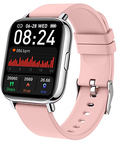 Motast Smart Watch, Orologio Fitness Unisex, Touch Screen 1,7 Pollici, Smartwatch con Cardiofrequenzimetro e Monitoraggio del Sonno, Contapassi, Impermeabile IP68, per Android iOS, Rosa