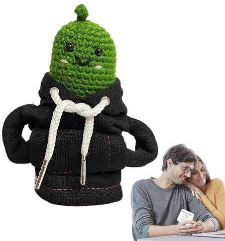 Renchey Crochet, Häkeln emotionale Unterstützung | Handgemachter Plüsch Hoodie,Plüsch zur emotionalen Unterstützung mit Karte, motivierende Pickle-Strickwollpuppe für