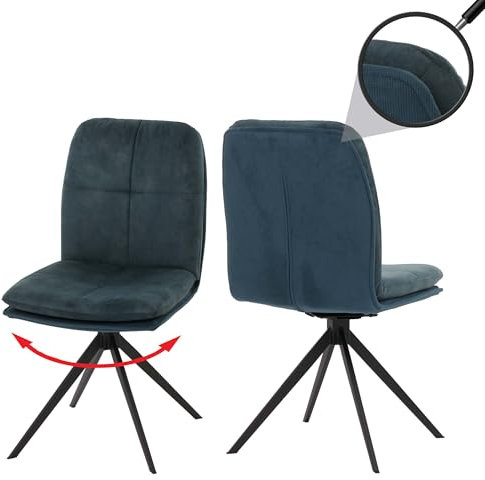 Mendler 2er-Set Esszimmerstuhl HWC-M68, Küchenstuhl Lehnstuhl, drehbar Auto-Position, Metall Stoff/Textil - blau