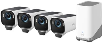 eufy Security eufyCam S3 Pro 4-Cam Kit, Solar Camera Outdoor Wireless, MaxColor Night Vision, 4K Security Camera with Solar Panel, Face Recognition AI, Expandable Local Storage, No Monthly Fee