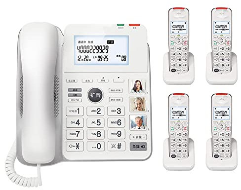 CAFIEDR Téléphone sans Fil + téléphone de Bureau combiné, Grand écran et Gros Boutons, 3 Groupes de numérotation d'image, Affichage de l'appelant, Appel à Trois, téléphone réside(Blanc 4)