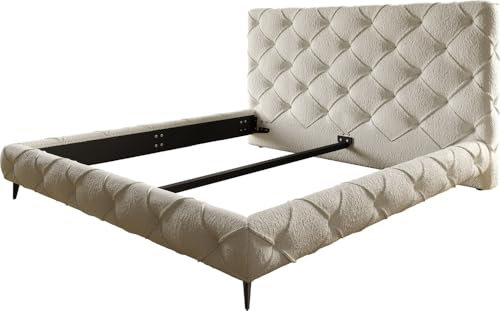 DELIFE Polsterbettgestell Nayara Bouclé Creme-Weiß 180x200 cm