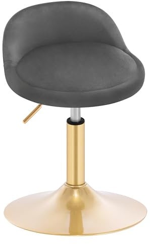 WOLTU Schminkstuhl, Hocker höhenverstellbar, Bürohocker drehbar, Esszimmerstuhl, Küchenhocker, Drehhocker, Schminkhocker, Samt, 42,5-58 cm, für Wohnzimmer Schlafzimmer,dunkelgrau,BH425dgr-1