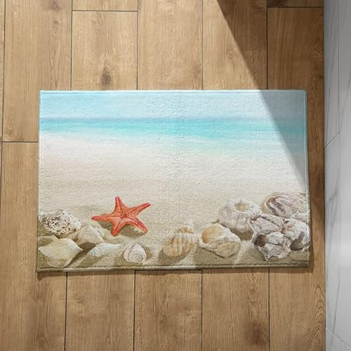 EHOMERY Alfombra para Interior de Bañera Felpudo Entrada Tienda Conchas de Playa Alfombra Cocina Antideslizante Grande Felpudos Entrada Casa Larga 40x60cm,