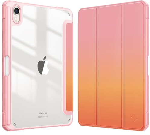 Fintie Funda Durable para iPad Mini 7 2024 (A17 Pro)/ Mini 6 2021 de 8,3 | Carcasa con Portalápiz Trasera Transparente a Prueba de Choques, Auto-Reposo/Activación, Naranja degradado