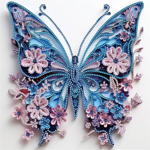 Lehaha Diamond Painting Stitch,5d Broderie Diamant Painting Kit Complet,Peinture Diamant Artisanat Strass Point De Croix Painting Pour Adultes/Enfants,papillon bleu clair(30x30cm)