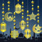 Ramadan Mubarak Deko Eid Girlande Dekoration, 8 Stück Ramadan Banner Gold Stern Mond Ramadan Dekorationen, EID Mubarak Deko für Muslimische Eid Festival Party Dekoration, Ramadan Kareem Dekoration