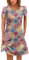 Cuptacc Kleider Damen Kurz Strandkleid Blumenärmel Sommer 2025 Fashion Tunikakleid mit Taschen Gelb Blau Rote Blume,XL 46