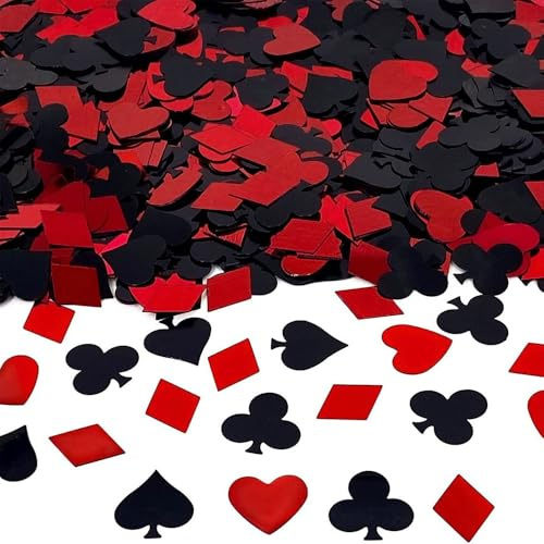 FONGKNOX 30 g Casino-Poker-Konfetti-Glitzer, schwarz-rot, Poker-Konfetti-Glitzer, Tischstreuer, Las Vegas-Mottoparty, Casino-Nacht-Dekorationen für Geburtstag, Hochzeit, Karneval, Party-Dekorationen