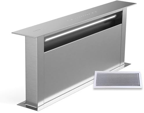 Klarstein Royal Flush Eco 75 - Cappa a Scomparsa, Cappa da Cucina, A++, Inox, 720 m³/ora, 52 dB, Touch Control, LED da 6500K, Filtro Antigrasso & al Carbone, Installazione Versatile
