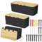 3 Stück Kabelbox Schwarz, Kabelmanagement Box, Kabel Box mit Holzdeckel, Cable Management Box mit 20 bunten Kabelbindern zur Aufbewahrung, zum Verstecken und Ordnen in Groß, Mittel und Klein