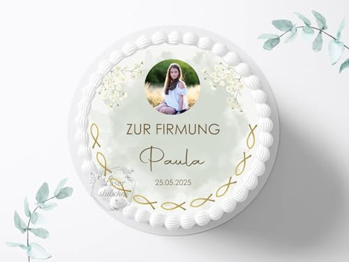 Tortenaufleger zur Firmung mit Wunschbild, Name & Datum personalisierbar, ⌀20cm Zuckerbild, Deko für Kuchen, Foto für Torten, Fondant 0014FM