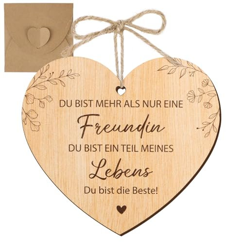 MEJOSER Geschenk für Freundin 9x10cm Beste Freundin Geschenke Karte aus Holz Herz als Anhänger Deko für Frauen Schwester Geburtstag Hochzeit Geburtstagskarte Grußkarte