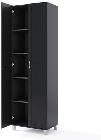 GiantexUK 187cm Tall Kitchen Cupboard, 2 Doors Freestanding Storage Cabinet with Adjustable Shelf & Raised Legs, Wooden Pantry Sideboard Unit for Hallway Dining Living Room (Black)