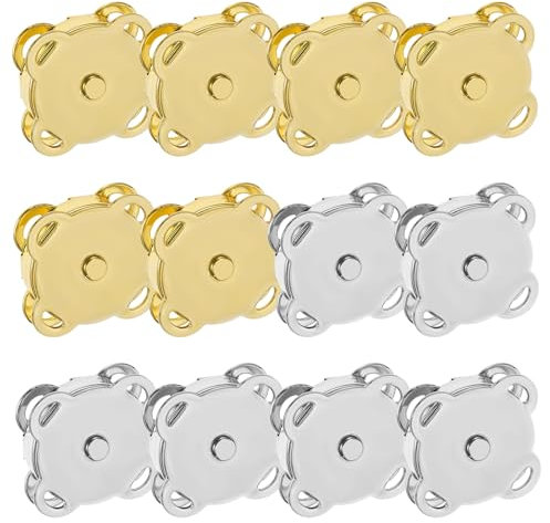 Qianyu 12 Stück Magnetknöpfe 14mm Metall Druckknöpfe Nähen Handarbeit Magnetverschluss zum Annähen für Windbreaker Mäntel Jacken Taschen Geldbörsen Handtaschen Kleidung DIY (Gold + Silber)