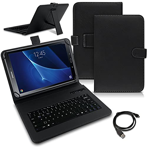 Tablet Hülle kompatibel für Samsung Galaxy Tab A6 10.1 2016 Tasche Tastatur Bluetooth Keyboard QWERTZ Schutzhülle Cover Standfunktion Schutz Case, Farben:Schwarz