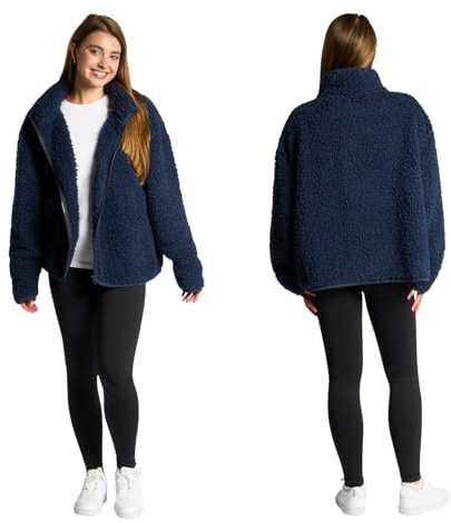 OHS Full Zip Up Teddy Fleece Mens, Lightweight Warm Cosy Sweatshirt Casual Long Sleeve Winter Ultra Soft Full Zip Up Coat for Travelling Outdoor Hiking, Navy -S/M