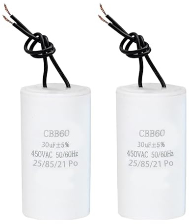 2 Stück CBB60 450V 50/60Hz Anlaufkondensator, Motorbetriebskondensator mit Kabel, Motorkondensator für Wechselstrommotor Lüfter Pumpe Kompressor Entstörkondensator Mikrofaradkondensator (30UF)