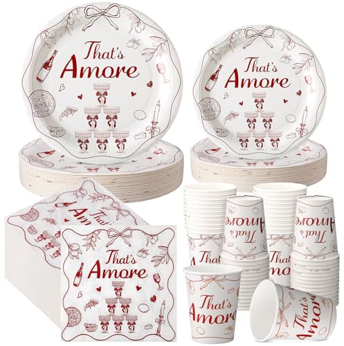 Zhehao 200 Pcs That's Amore Party Decorations Plates Napkins Sets | Serves 50,Italian Themed Bridal Shower Paper Plates and Cups for Italian Wedding Decorations Engagement Bachelorette Supplies