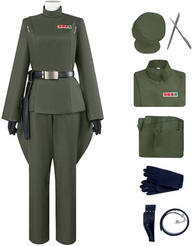 Kolegrial Obi Wan Kostüm Damen Fasching Cosplay Obi Wan Komplett Empire Offiziere Uniform Set Top Hose Gürtel Hut Tasche mit Zubehör für Karneval Halloween Party Maskenball Fest Verkleidung