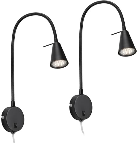 BRILONER - Lot de 2 appliques murales intérieures avec interrupteur sur le boîtier, orientables, lumière blanche chaude, applique murale chambre, lampe chambre, appliques, 45 x 8 x 20,5 cm, noir