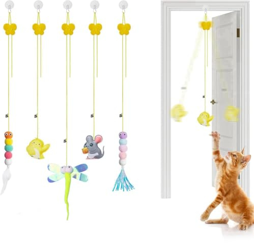 FARDEER Interactive Cat Feather Toys 5 Pcs, Hanging Feather & Mouse Cat Toys Indoor Kitten Play Chase Exercise
