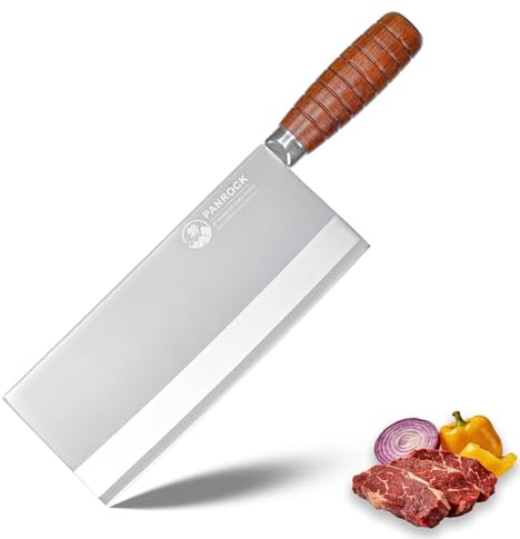 PANROCK Meat Cleaver Knife 8 Inch Professional Chinese Knife - Ultra Sharp High Carbon Steel Meat Cleaver with Ergonomic Rosewood Handle, Premium Gift Box
