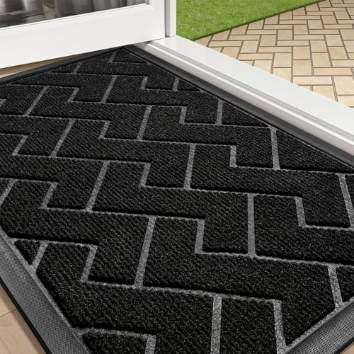 Tuocal Door Mat Outdoor, Dirt Trapper Door Matts Indoor, 43x75cm, Black | Non Slip Doormat, Heavy Duty, Absorbent, Easy Clean, Rubber Backing, Floor Mat for Front Door, Entrance, Garden