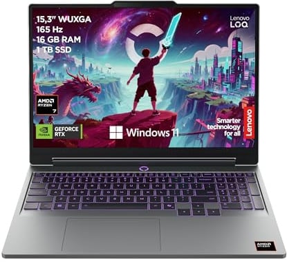 Lenovo LOQ Gaming AI Laptop | 15.3 WUXGA 165Hz Display | AMD Ryzen 7 250 | 16GB RAM | 1TB SSD | NVIDIA GeForce RTX 5060 | Windows 11 | QWERTZ | Grau | 3 Monate GamePass