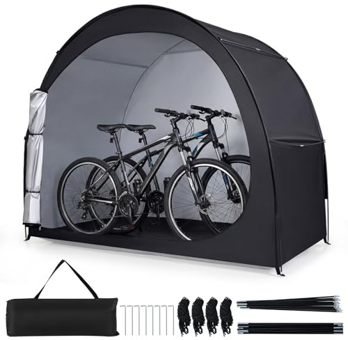 COSTWAY Abri de Vélo Extérieur pour 4-5 Vélos | Tente de Jardin Étanche avec Poteaux en Fibre de Verre Porte Zippée Sac de Transport, Garage Moto pour Outils