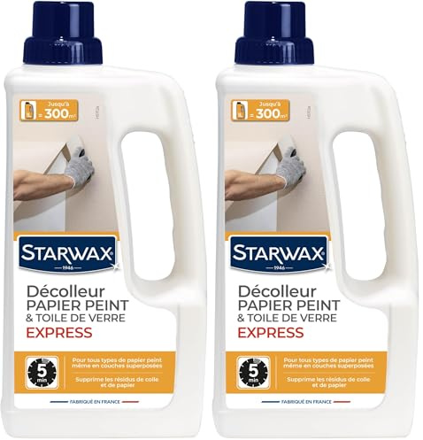 STARWAX - Décolleur express papier peint et toile de verre - Supprime les résidus de colle - Action rapide en 5min - Jusqu'à 300m² - Fabriqué en France - 1L (Lot de 2)