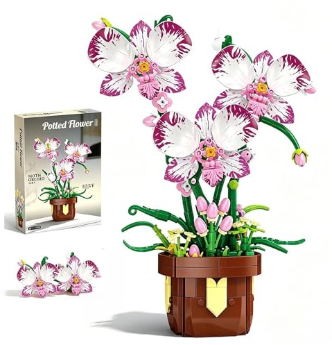 COZYMASS Orchid Building Block Set for Adults, Artificial Flower Plant Building Kit with Pot, Home, Kitchen, Dining Table Decoration, Creative Gift for Birthday (323 PCS)