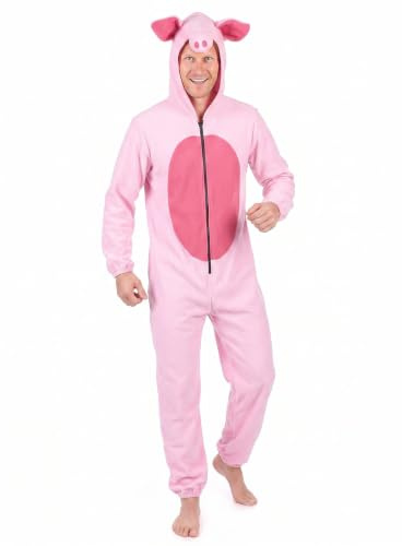 DEGUISE TOI - Déguisement cochon homme - Combinaison - Taille Unique - Rose - Déguisements adultes - 100% polyester - Lavage à la main - Carnaval