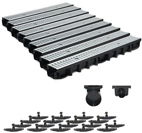 9m Entwässerungsrinne Terrassenrinne Stahlrost verzinkt komplett SET, System A15 98mm