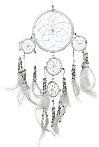 Pink Pineapple Dreamcatcher mit Federn und Silber Perlen: Handgemachter Traumfänger Vielen Farben Erhältlich - Kleine Traumfanger Mit 12 cm Durchmesser und 35 cm Lang (Weiß)