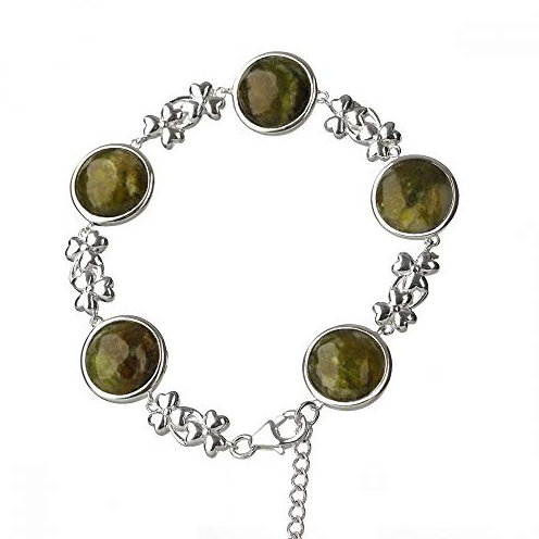 Eburya Irish Shamrock Armband aus Sterling Silber mit Kleeblättern aus Connemara Marmor