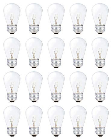 Simba Lighting String Light Outdoor S14 Replacement Bulb 11W E26 Medium Screw Base for Decorating Patio, Café, Pergola, Porch, Clear Glass, 11 Watt 110V 120V, 2700K Warm White, Dimmable, 20 Pack
