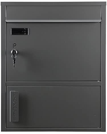 Safepost 921 TIAMAT Paketbriefkasten - Briefkasten mit Zeitungsfach, Paketfach, Übergabefach (silber inkl. 2 Schlüssel)