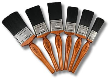 PROFESSIONAL+ 6 Piece Paint & Varnish Brush Set - Premium Quality - High Tech Solid Round Taper Filaments, Stainless Steel Ferrules, American Style Handle 1x2.5|2x2|2x1.5|1x1